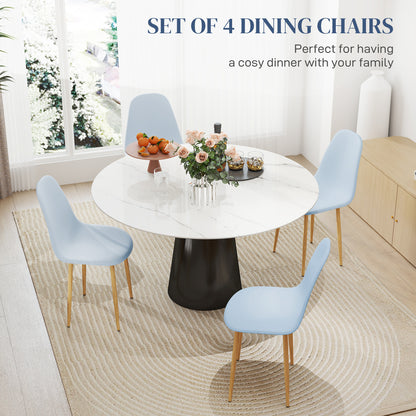 Dining Chairs Set of 4 w/ Curved Back, Steel Legs, Light Blue