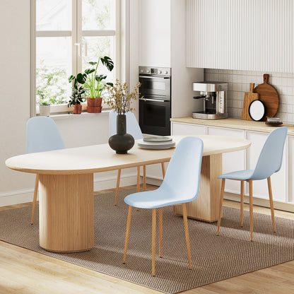 Dining Chairs Set of 4 w/ Curved Back, Steel Legs, Light Blue