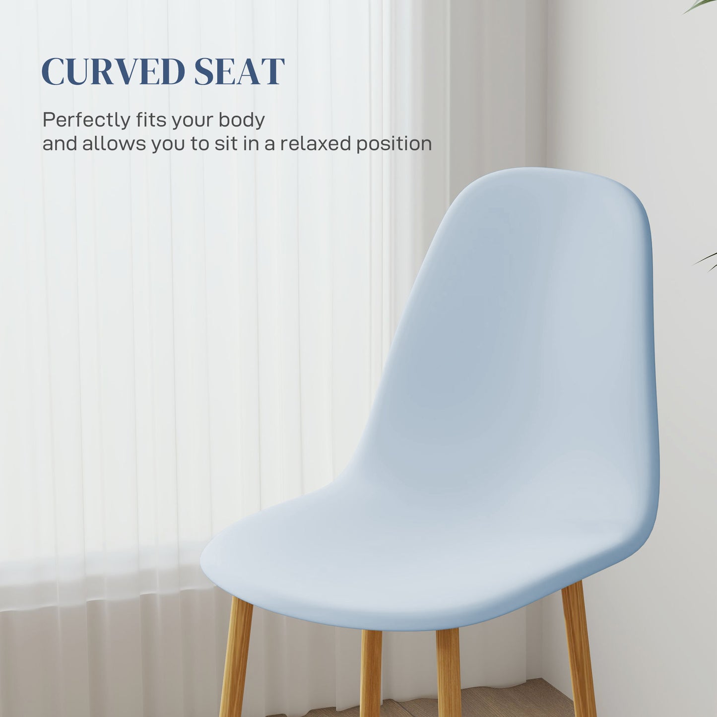 Dining Chairs Set of 4 w/ Curved Back, Steel Legs, Light Blue