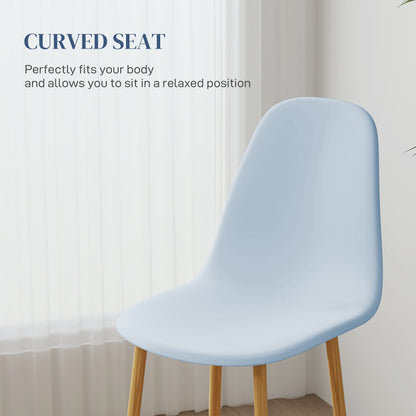 Dining Chairs Set of 4 w/ Curved Back, Steel Legs, Light Blue