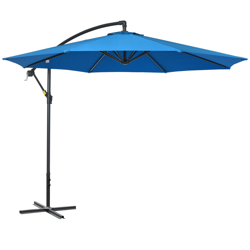 3(m) Garden Banana Parasol Cantilever Umbrella w/ Cross Base, Blue