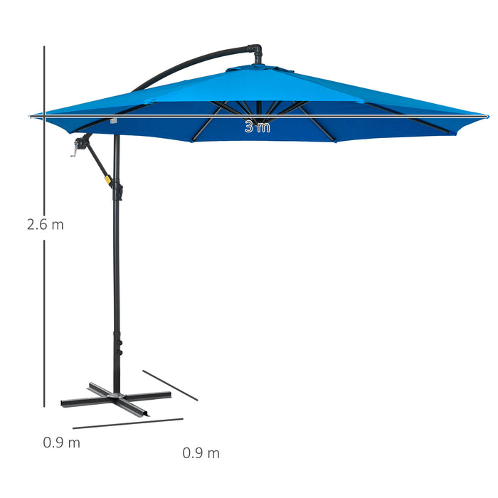 3(m) Garden Banana Parasol Cantilever Umbrella w/ Cross Base, Blue