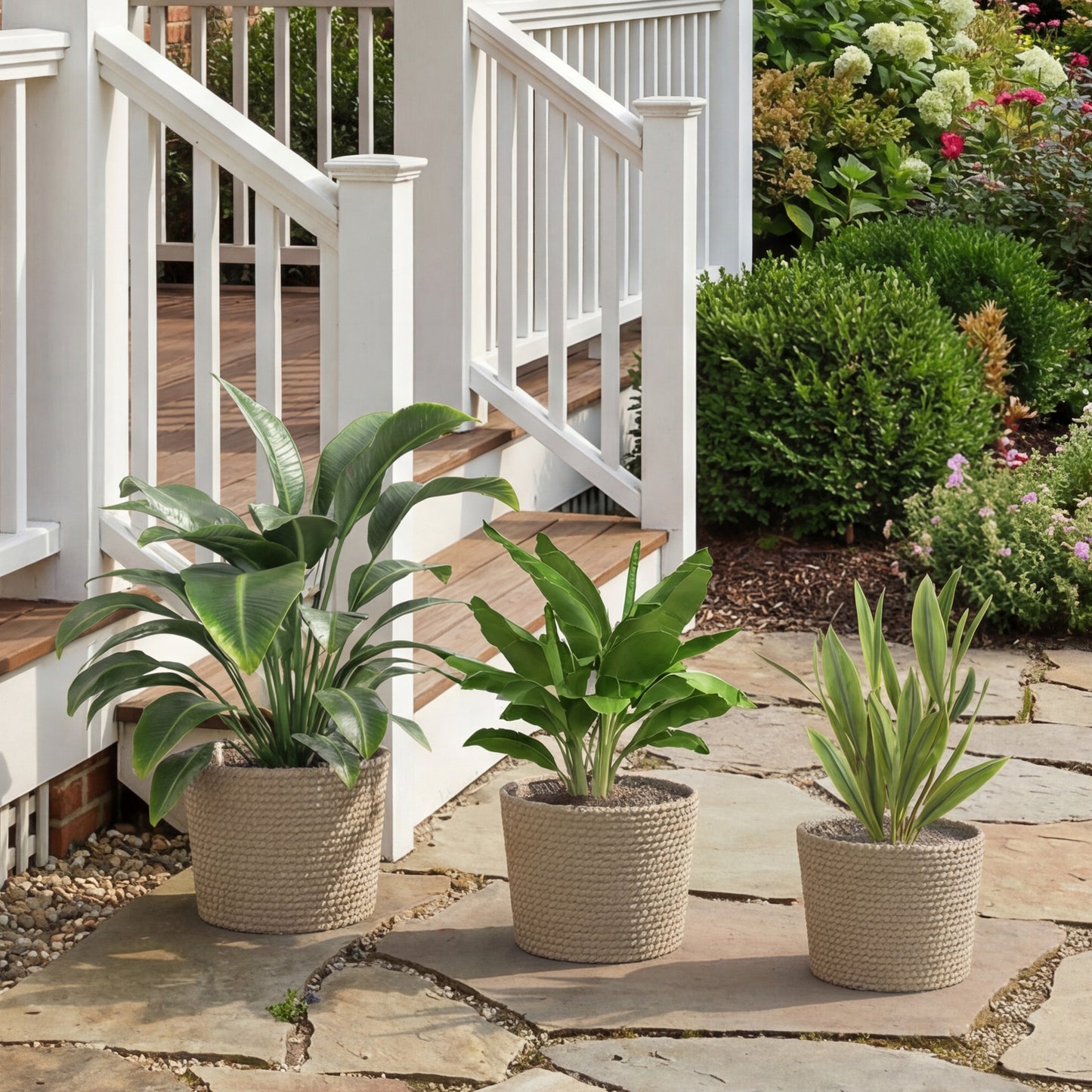Seagrass Plant Pots Flower Planters Bohemian Style Set of 3 Natural