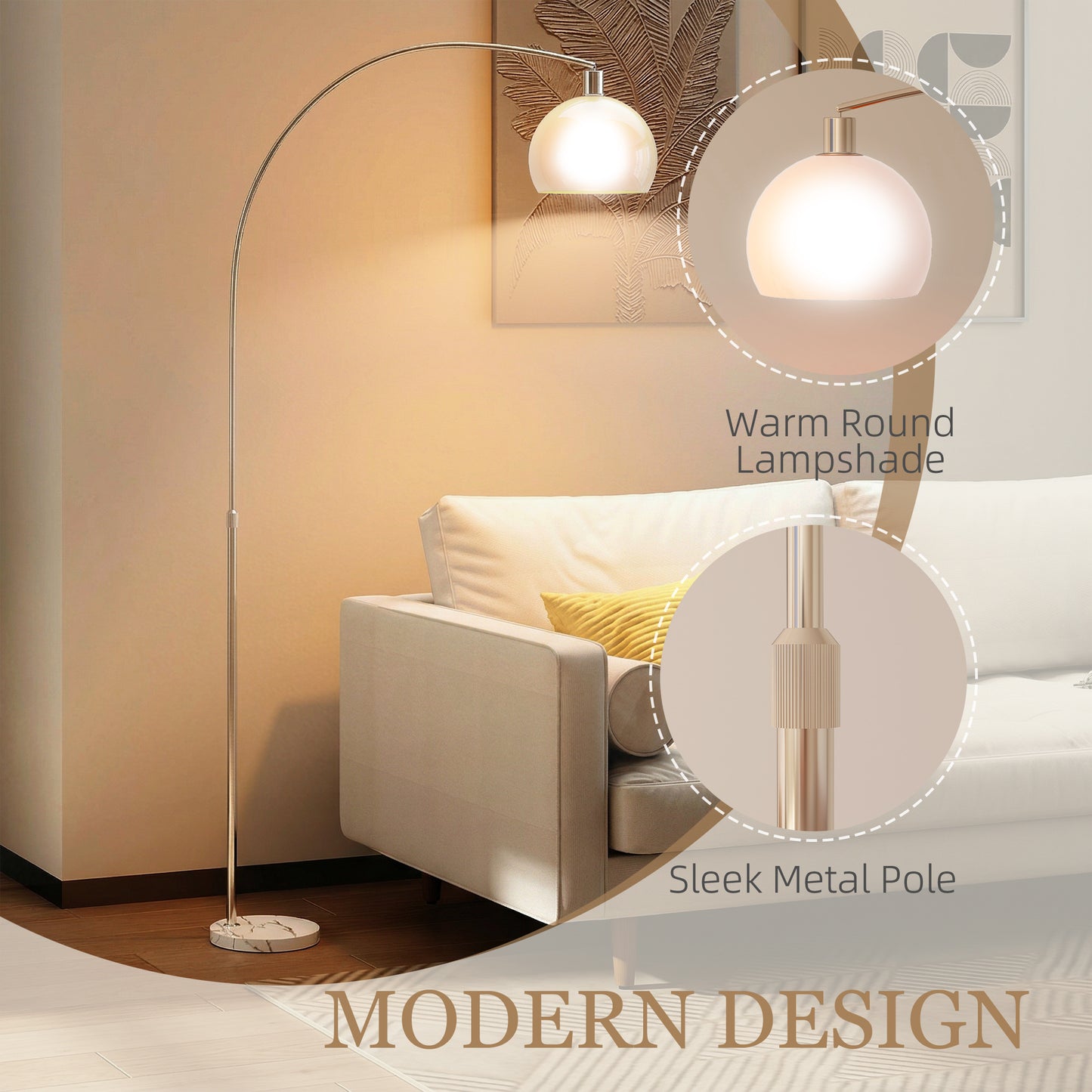 Floor Lamp for Living Room, Modern Standing Lamp with Shade & Foot Switch, Minimalist Tall Pole Lampshade for Bedroom, Office, White