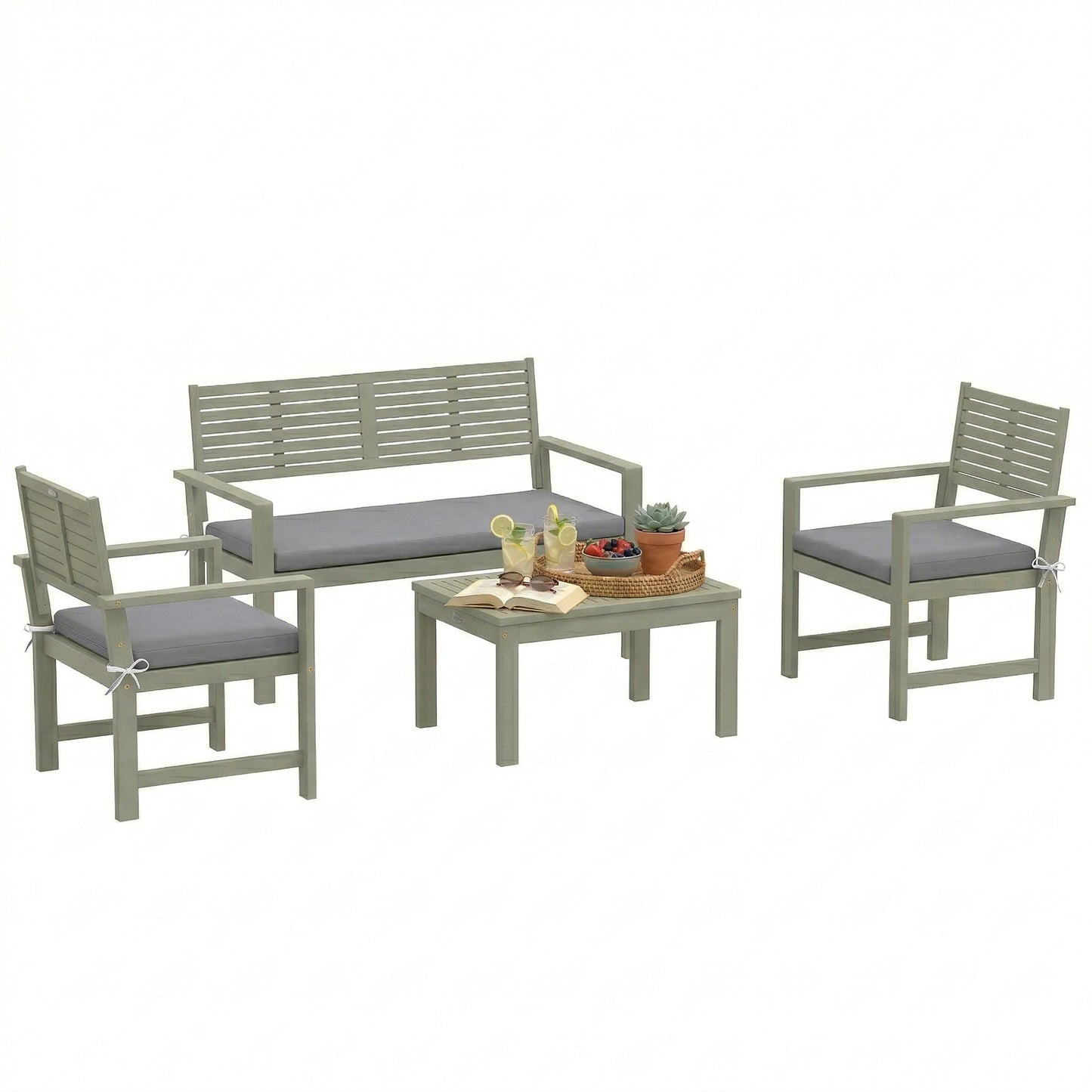 4 Seater Wooden Garden Furniture Set with Loveseat, Chairs, Table