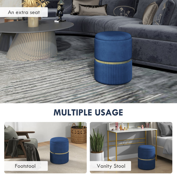 Round Ottoman Stool with Storage, Velvet-feel Fabric Upholstered Pouffe Foot Stool with Padded Seat and Hidden Space