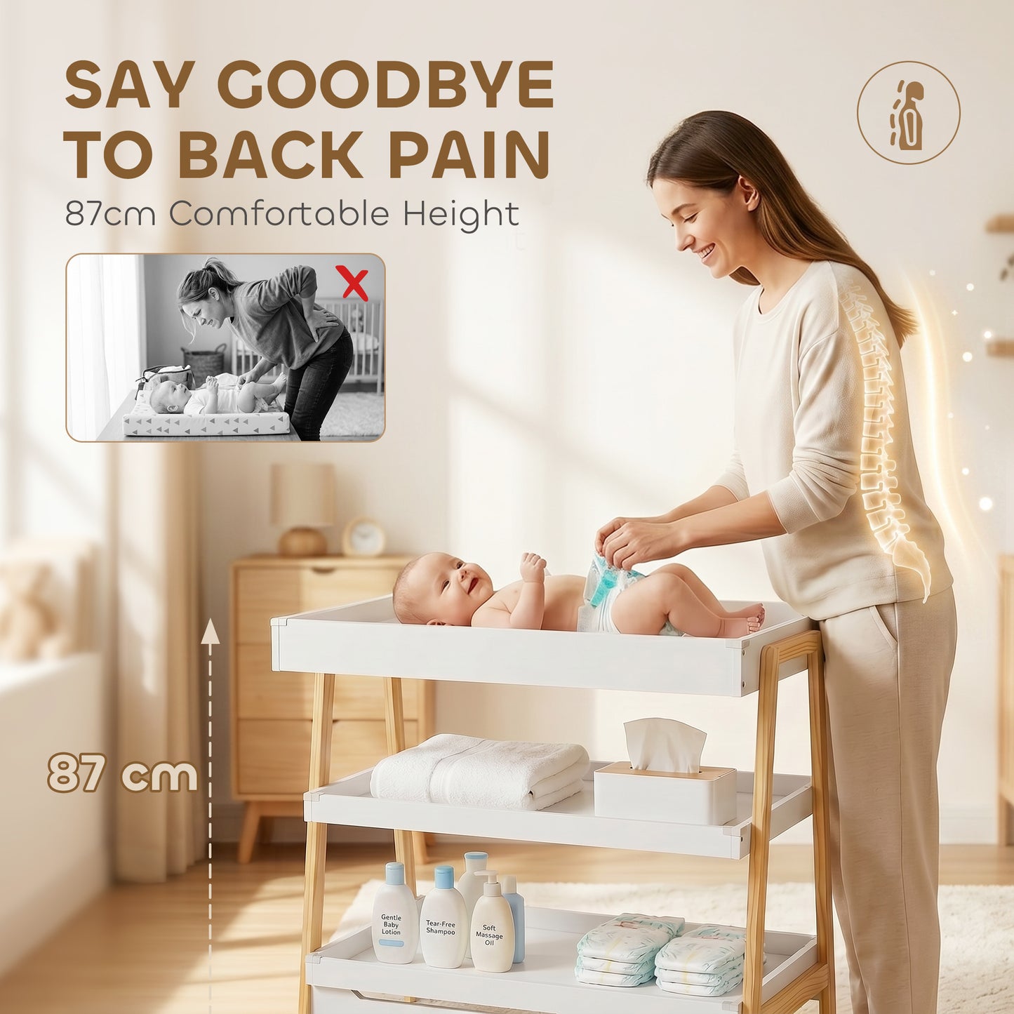 Baby Changing Table with 2 Storage Shelves, Nursery Diaper Baby Changing Unit with Waterproof Changing Mat for 0-12 Months (max. 14 kg), Infant Care Station for Bedroom Nursery, White