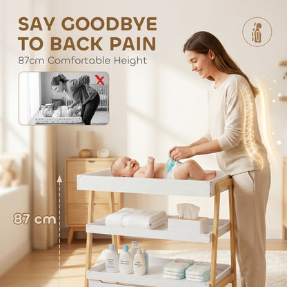 Baby Changing Table with 2 Storage Shelves, Nursery Diaper Baby Changing Unit with Waterproof Changing Mat for 0-12 Months (max. 14 kg), Infant Care Station for Bedroom Nursery, White