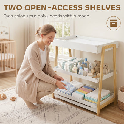Baby Changing Table with 2 Storage Shelves, Nursery Diaper Baby Changing Unit with Waterproof Changing Mat for 0-12 Months (max. 14 kg), Infant Care Station for Bedroom Nursery, White