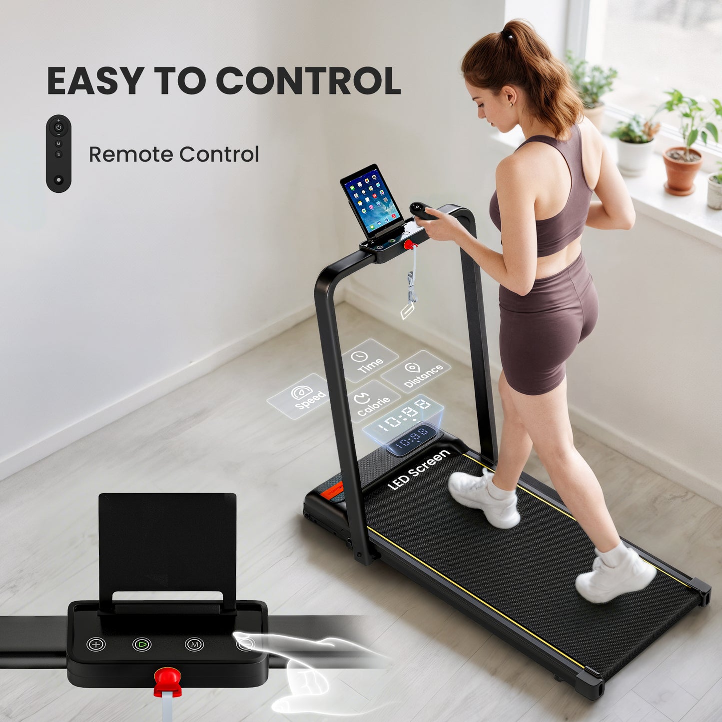 Folding Treadmill Under Desk Walking Pad with 4% Incline, Black