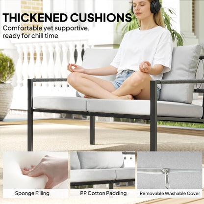 5 Piece Metal Garden Furniture Sofa Set with Cushions, Light Grey