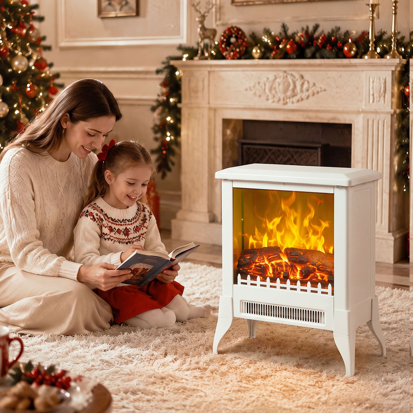 Electric Fireplace Stove, Fireplace Heater W/ Flame Effect