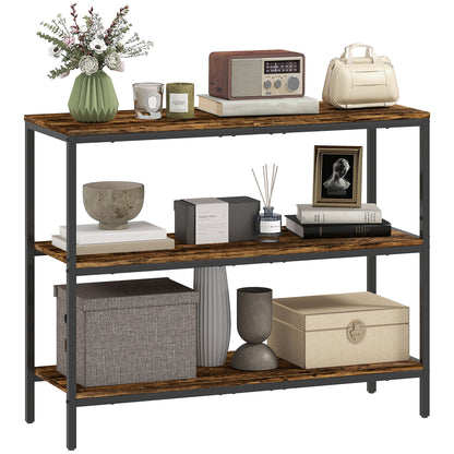 Industrial Console Table with 3-Tier Storage Shelves Rustic Brown