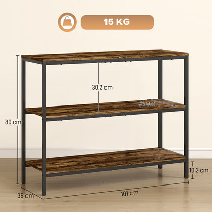 Industrial Console Table with 3-Tier Storage Shelves Rustic Brown