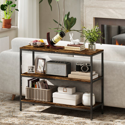 Industrial Console Table with 3-Tier Storage Shelves Rustic Brown