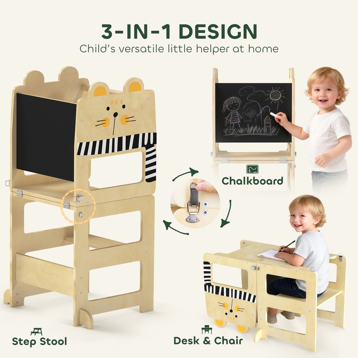 Toddler Step Stool with Chalkboard for Kitchen Counter, Natural