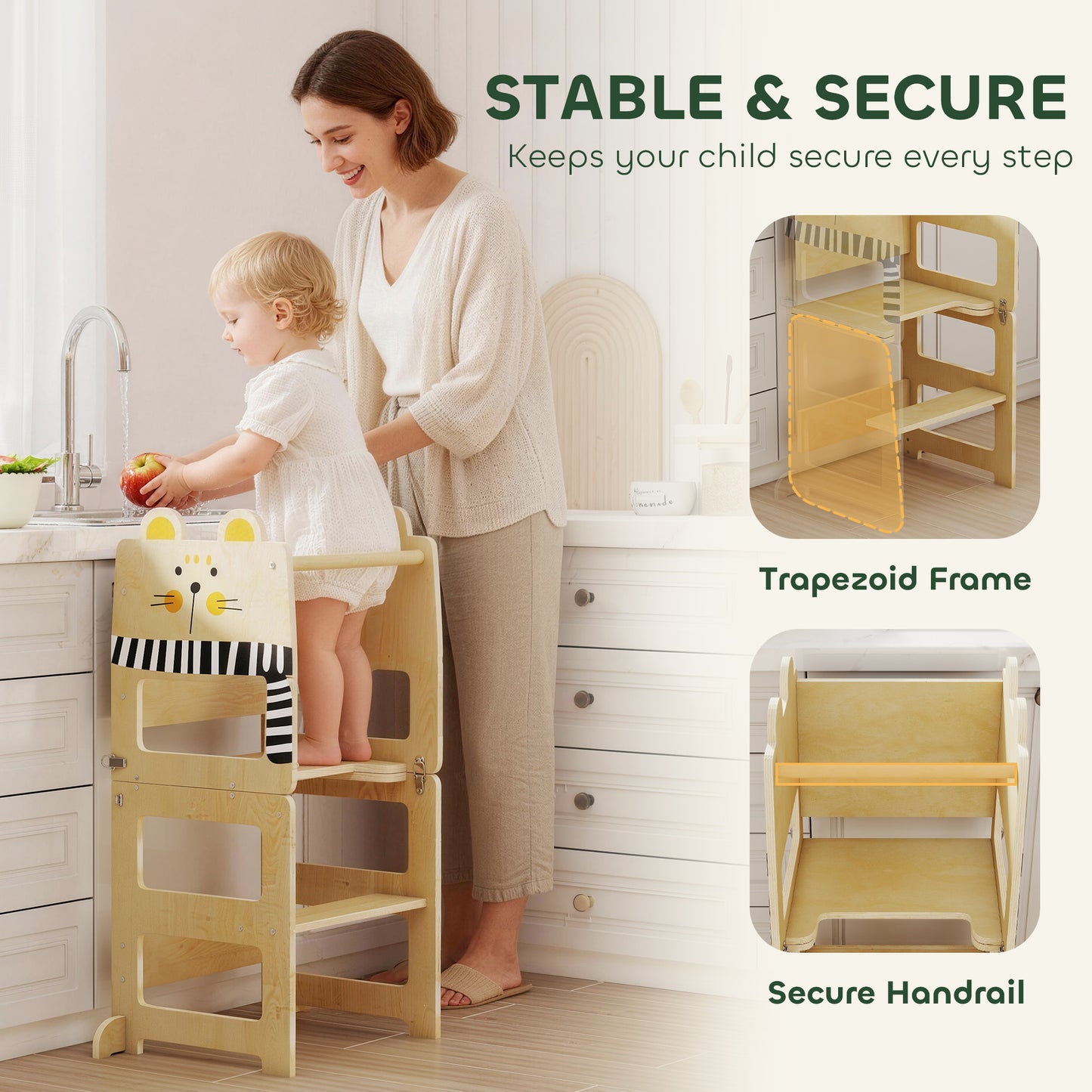 Toddler Step Stool with Chalkboard for Kitchen Counter, Natural