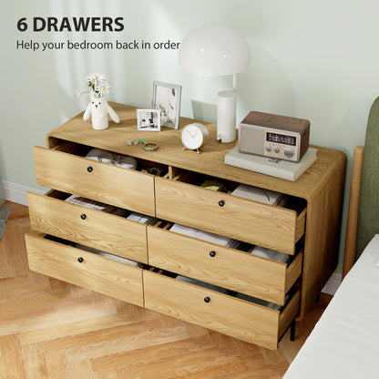 Chest of Drawers for Bedroom, Modern 6 Drawer Dresser, Oak
