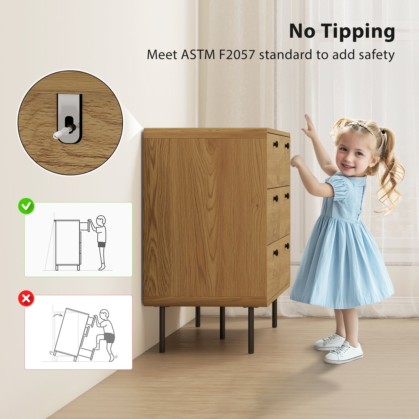 Chest of Drawers for Bedroom, Modern 6 Drawer Dresser, Oak