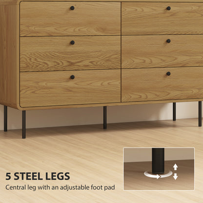 Chest of Drawers for Bedroom, Modern 6 Drawer Dresser, Oak