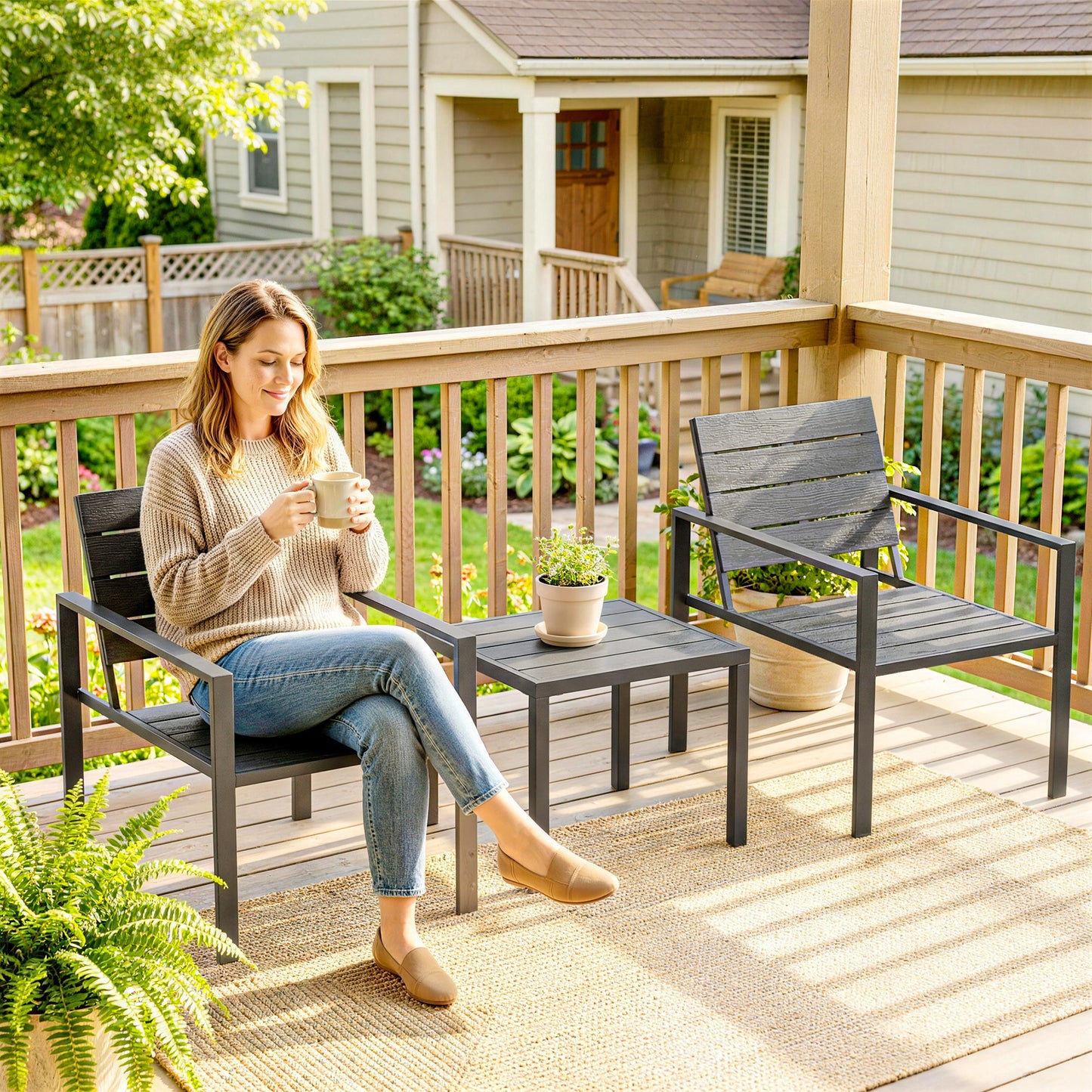 3 Pieces Garden Bistro Set for 2, Outdoor Bistro Table and Chairs