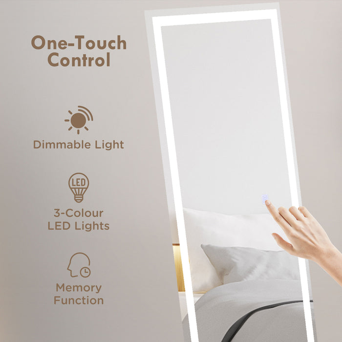 Standing Dressing Mirror with LED Lights, Wall Dressing Mirror for Bedroom with Dimmable and 3 Colour Lighting, White