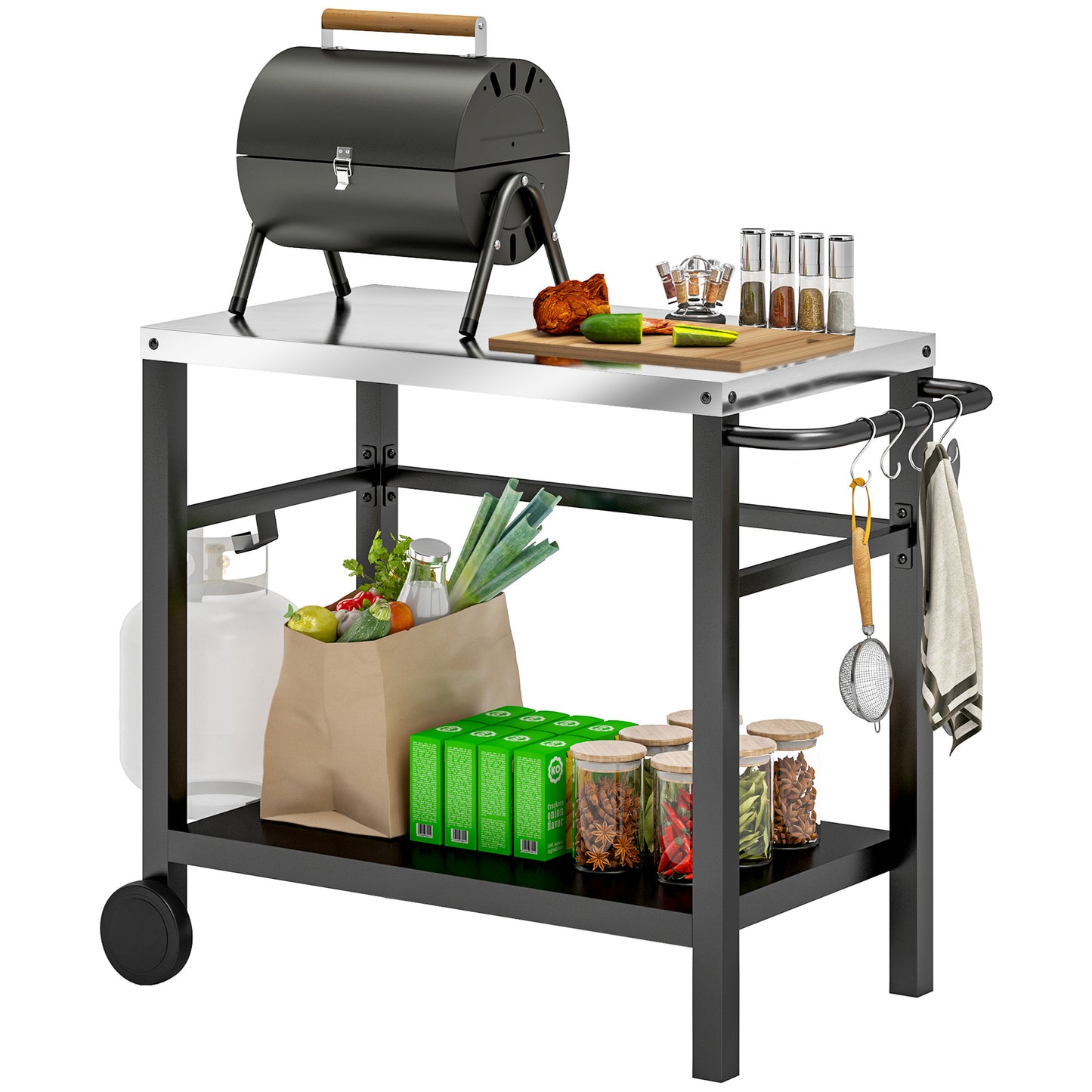 Outdoor BBQ Table with Shelf, Outdoor Kitchen, Charcoal Grey