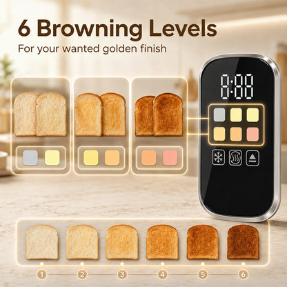 2 Slice Toaster with Touch Screen, LED Countdown, 6 Browning Levels