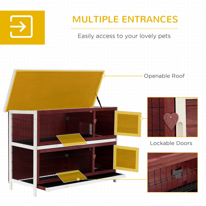 Two Floors Wooden Rabbit Hutch Small Pet Animal Guinea Pig Ferret Bunny House Cage for Indoor and Outdoor 136.4x50x93cm