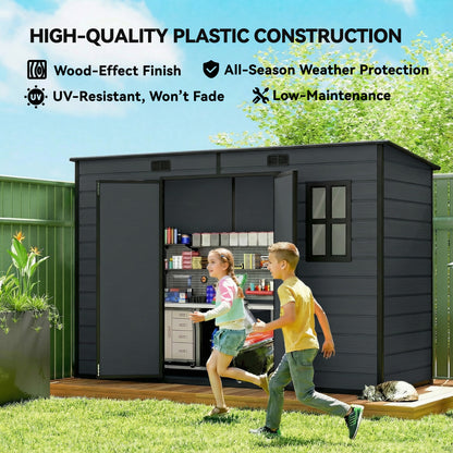 10 x 4 ft Plastic Garden Shed, Outdoor Storage Resin Shed with Floor, Double Windows, Lockable Doors and Vents, for Tools, Bike, Generator, Dark Grey