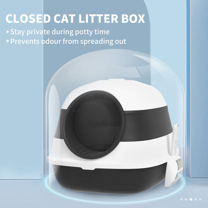 Foldable Cat Litter Tray Hooded Cat Litter Box w/ High Side, Black