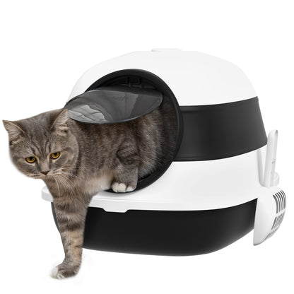 Foldable Cat Litter Tray Hooded Cat Litter Box w/ High Side, Black