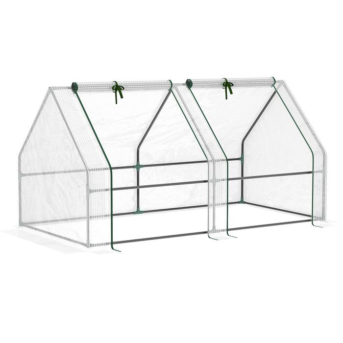 Mini Small Greenhouse with Steel Frame & PE Cover & Zippered Window Poly tunnel Steeple for Plants Vegetables, 180 x 90 x 90 cm, White