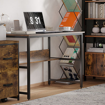 2-Tier Writing Desk Metal Frame Smooth Shelves Storage Shelf Rustic Brown