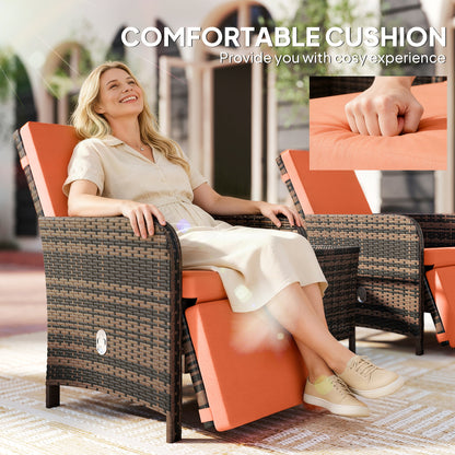 3 Pieces Rattan Bistro Set w/ Adjustable Backrest - Orange