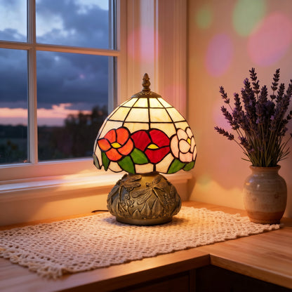 Tiffany-Style Table Lamp with Sculpted Dragonfly Base, Handcrafted Classic Stained Glass Bedside Lamp for Living Room and Bedroom, E27 Socket, Multi-Coloured