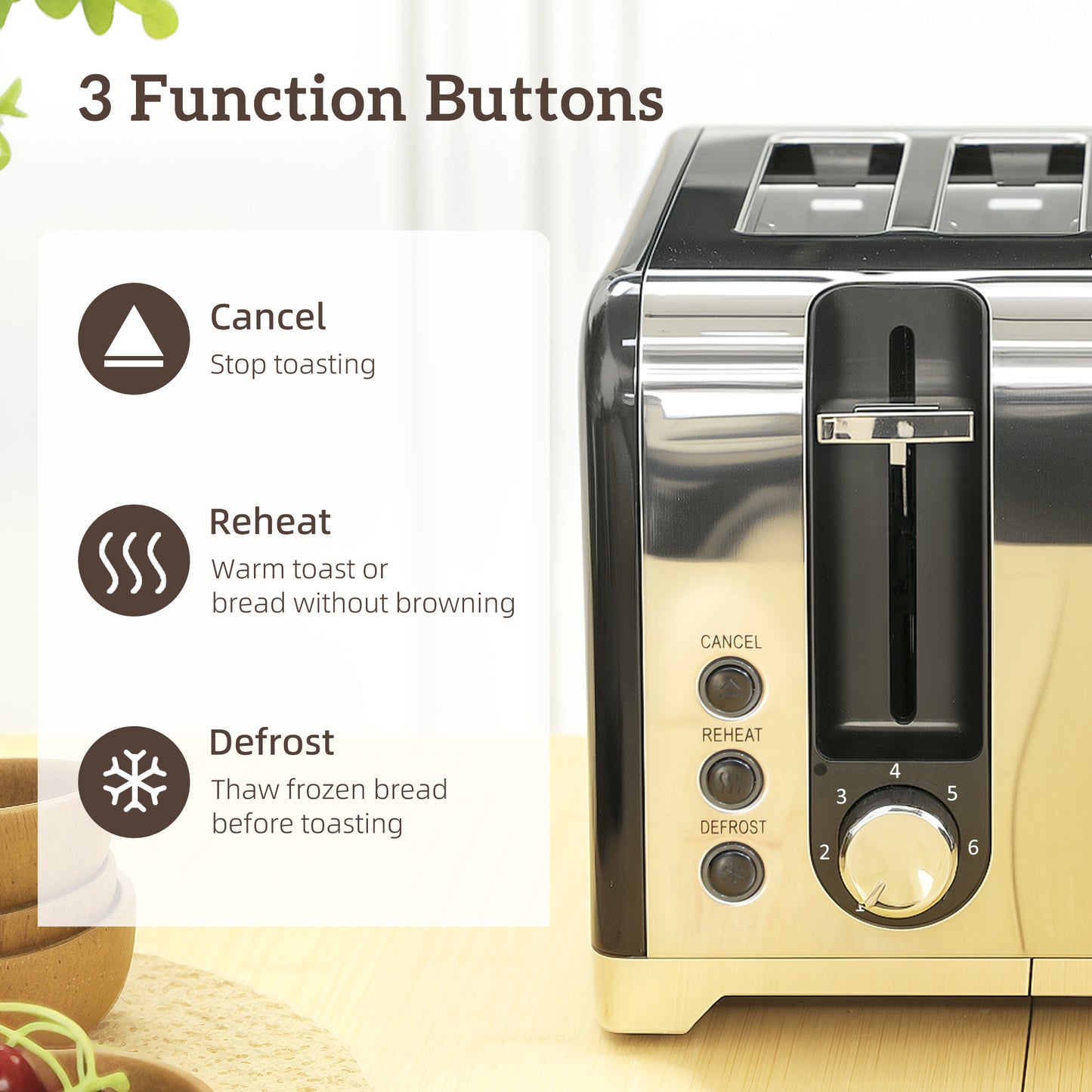 3000W 1.7L Kettle with Retro Thermometer, 4 Slice Toaster Set, Black