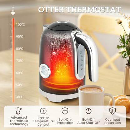 3000W 1.7L Kettle with Retro Thermometer, 4 Slice Toaster Set, Black