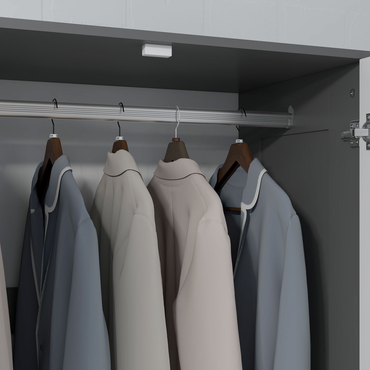 2 Door Wardrobe Grey Wardrobe with 3 Drawer and Hanging Rod for Bedroom