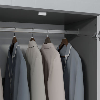 2 Door Wardrobe Grey Wardrobe with 3 Drawer and Hanging Rod for Bedroom