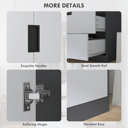 2 Door Wardrobe Grey Wardrobe with 3 Drawer and Hanging Rod for Bedroom