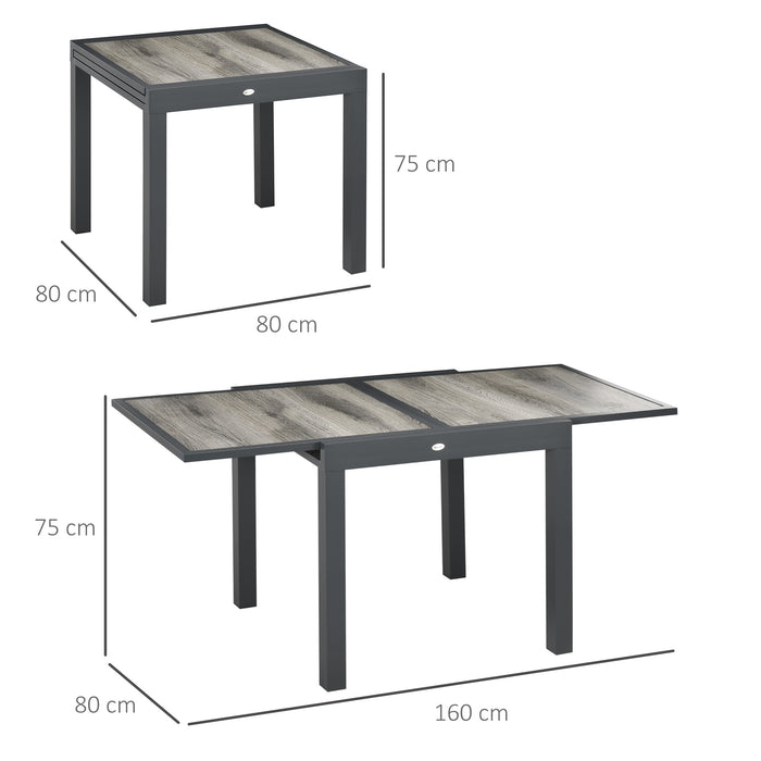 Extending Garden Table, Outdoor Dining Table for 6, Aluminium Frame Patio Table w/ Plastic Board Tabletop,80/160L x 80W x 75H