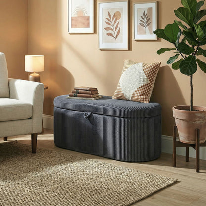 Storage Ottoman, Corduroy Ottoman Storage Box with Padded Seat