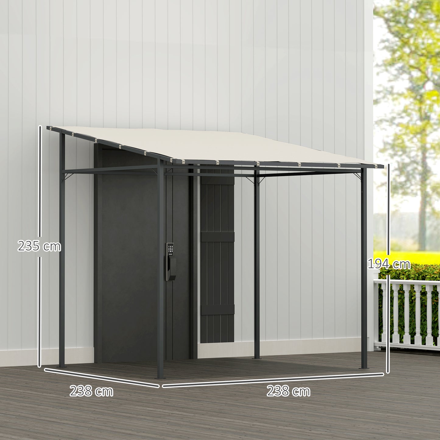 2.4 x 2.4 m Wall Mounted Pergola Gazebo, UPF30+, Cream White