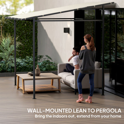 2.4 x 2.4 m Wall Mounted Pergola Gazebo, UPF30+, Cream White