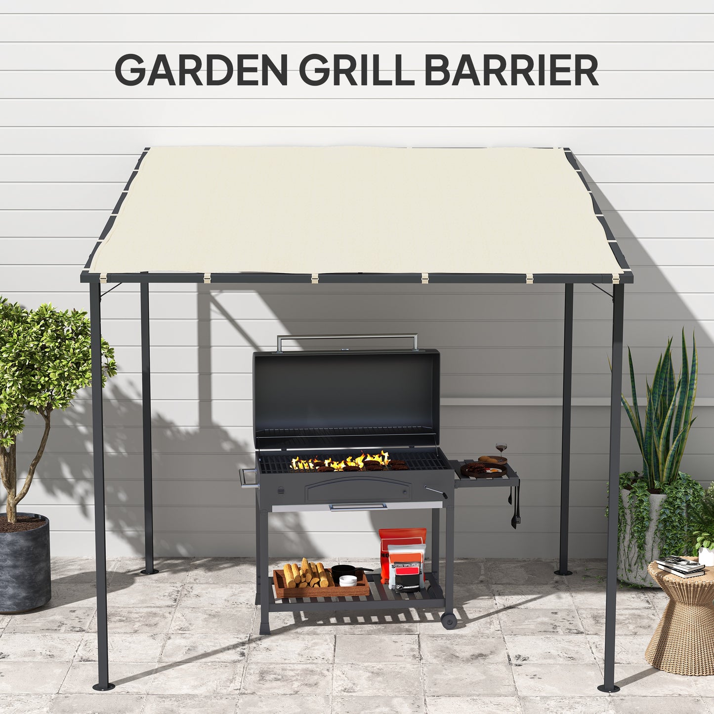 2.4 x 2.4 m Wall Mounted Pergola Gazebo, UPF30+, Cream White