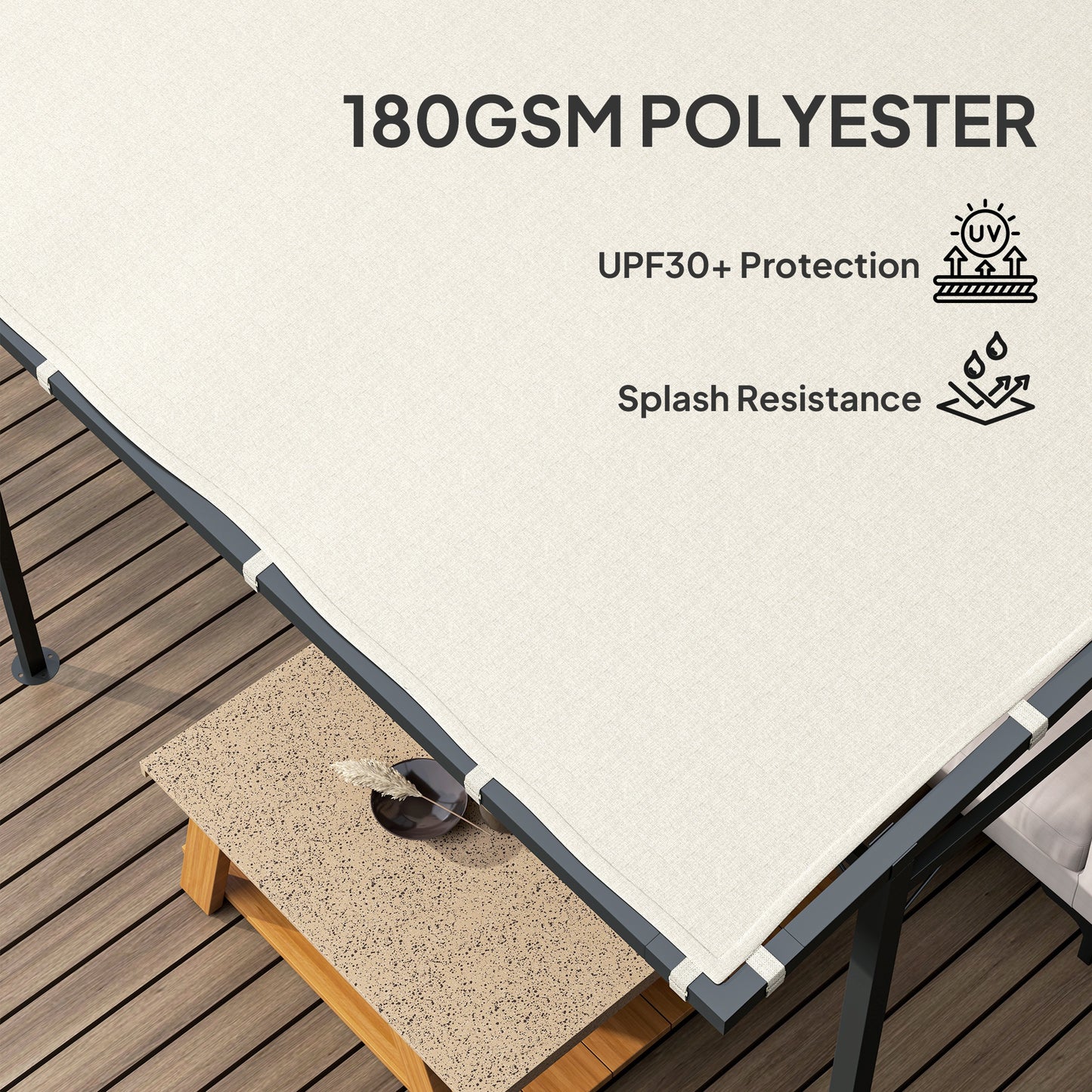 2.4 x 2.4 m Wall Mounted Pergola Gazebo, UPF30+, Cream White