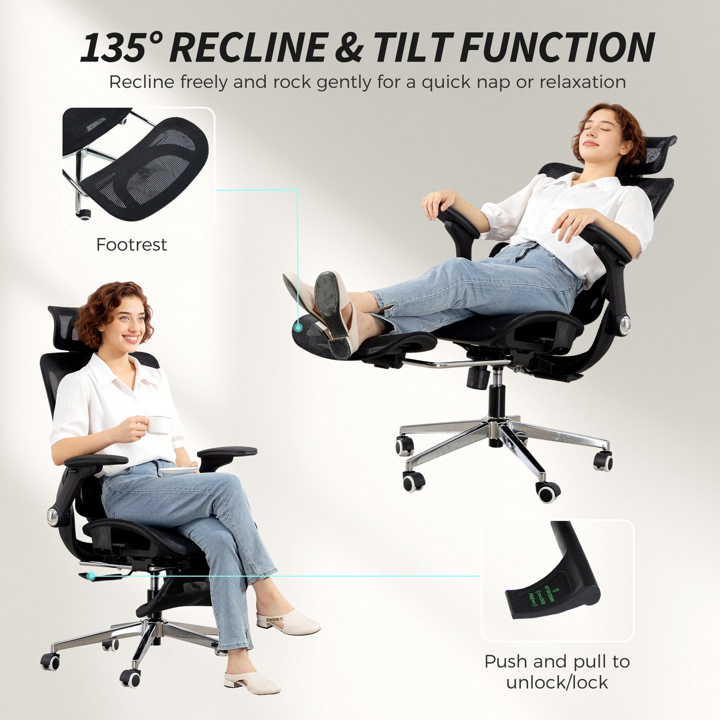 Ergonomic Office Chair, Mesh Desk Chair with Lumbar Support, Footrest