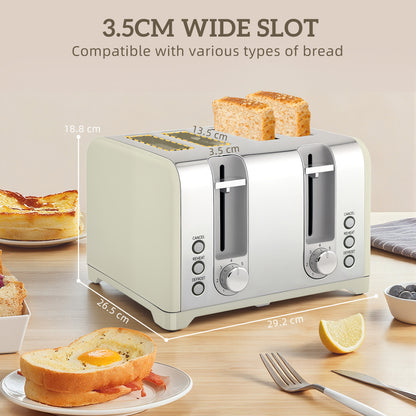 3000W 1.7L Kettle with Retro Thermometer, 4 Slice Toaster Set, Grey