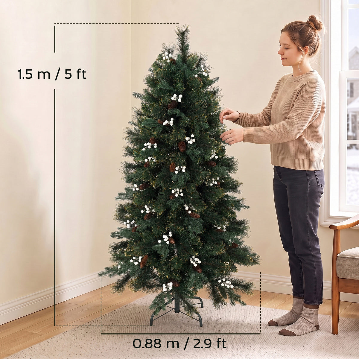 5ft Artificial Christmas Tree with 490 Branch Tips for Holiday Decor